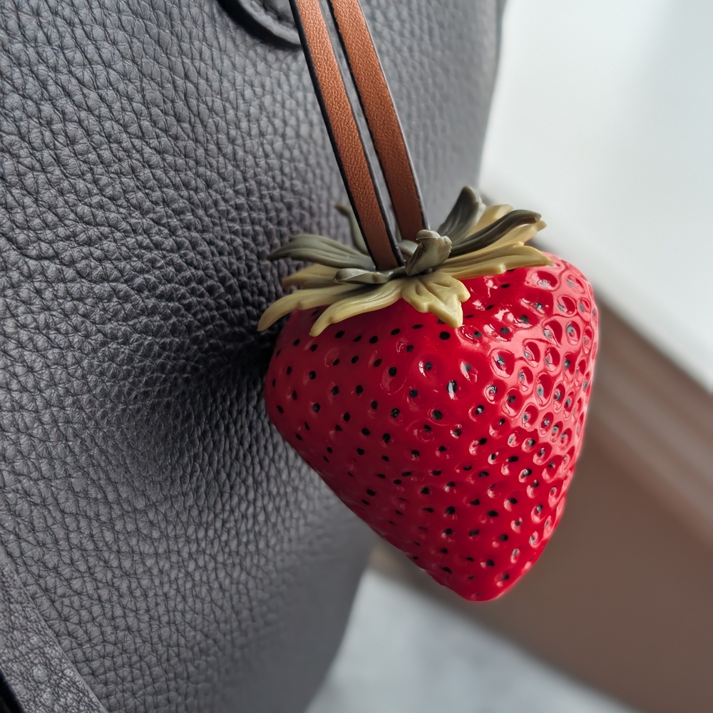 Strawberry Bag Charm Large Red Realistic Strawberry - Picture 3 of 4